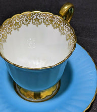 Load image into Gallery viewer, PARAGON Fine Bone China Demitasse Cup &amp; Saucer - Bright Blue with Gold Border

