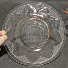 Load image into Gallery viewer, Beautiful Etched Pink Depression Glass Dessert Plates &amp; Footed Serving Bowl
