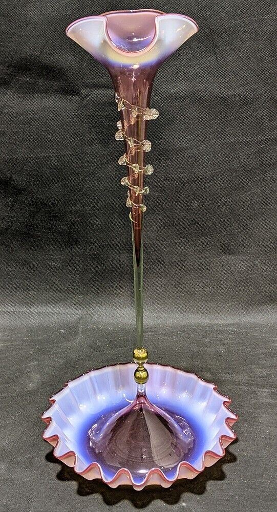 Vintage Cranberry Opaline Glass Single Stem Epergne Vase With Bowl - 22.5