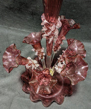 Load image into Gallery viewer, Vintage Cranberry Glass 7 Trumpet Stem Epergne Vase With Bowl
