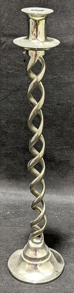 Tall Silver Tone Twisted Shaft Candle Stick Holder - 20.5
