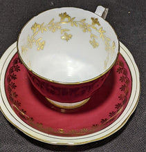 Load image into Gallery viewer, AYNSLEY Burgundy &amp; Gold Tea Cup &amp; Saucer
