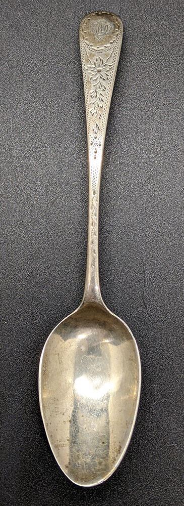 1836, Hallmarked, London Made, WJ Maker Sterling Silver Engraved Detail Teaspoon