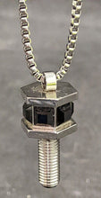 Load image into Gallery viewer, Stainless Steel &amp; Black Crystal SWAROVSKI Bolt Pendant on 22&quot; Box Chain
