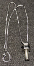 Load image into Gallery viewer, Stainless Steel &amp; Black Crystal SWAROVSKI Bolt Pendant on 22&quot; Box Chain
