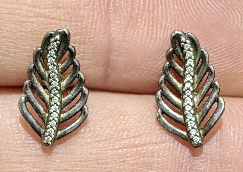 PANDORA Sterling Silver & Diamond Leaf Stud Earrings