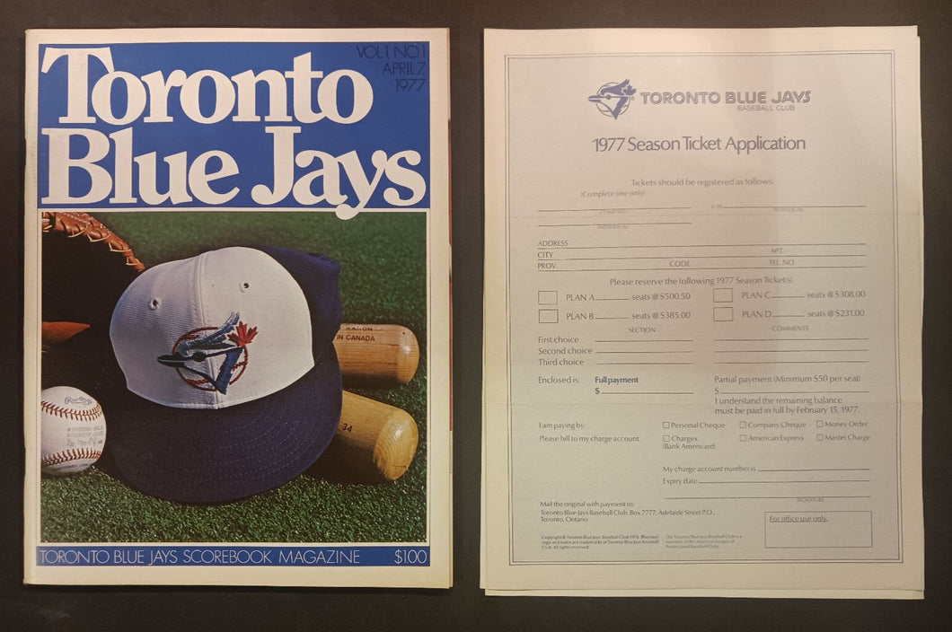 1977 Toronto Blue Jays Opening Day Program with Ticket Application