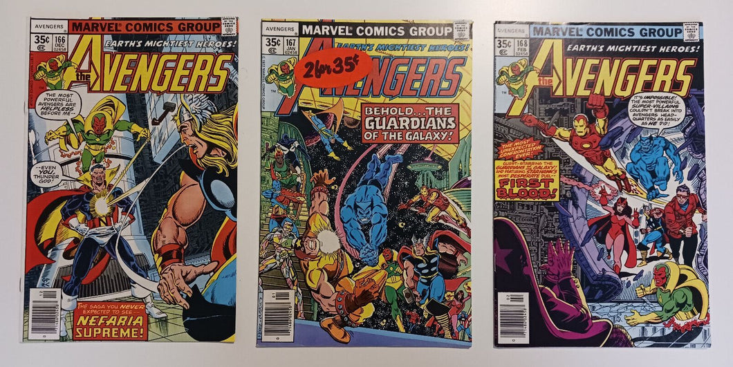 1977-78 Marvel Comics The Avengers #166,167 and 168 Newsstand Lot