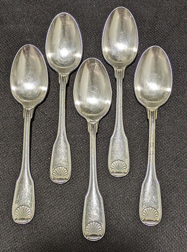 5 x CHRISTOFLE Silver Plated Tea / 5 O ' Clock Spoons -- Vendome Shell