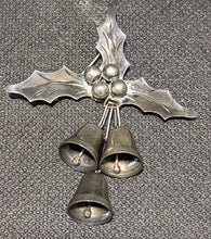 Load image into Gallery viewer, Signed Damaso Gallegos (DG) Taxco Sterling Silver Holiday Brooch - Holly &amp; Bells
