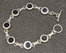 Load image into Gallery viewer, Sterling Silver &amp; Black Enamel Toggle Clasp Bracelet - 7.5&quot;
