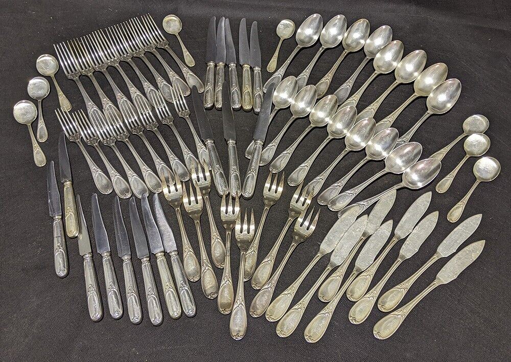 Silver Plate Flatware Place Setting For 8 - Believe To Be Christofle - 72 Pieces
