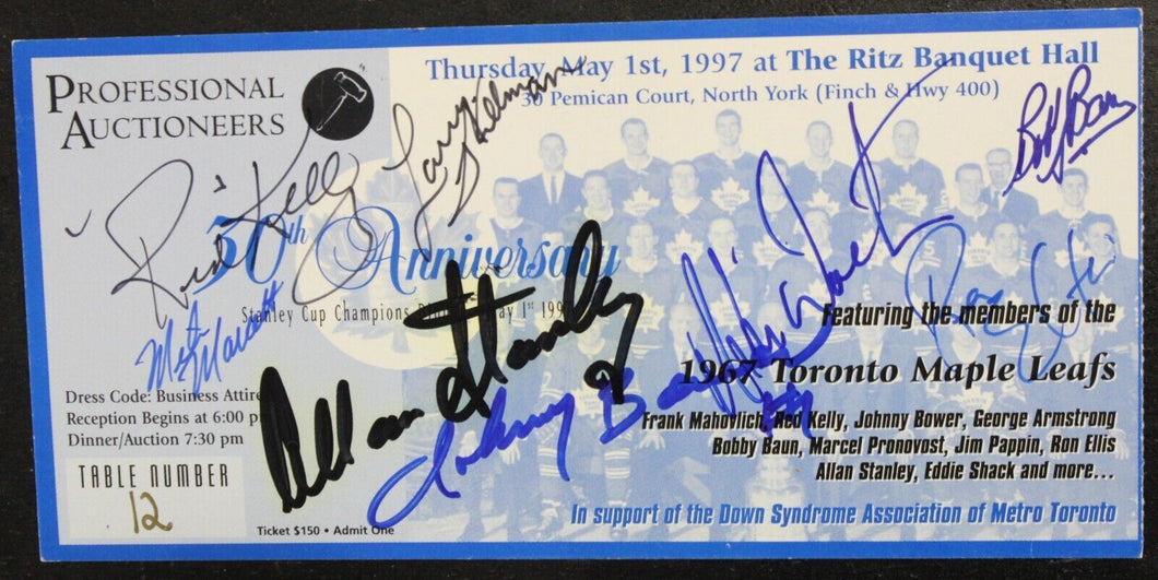 1997 Ritz Banquet Hall Ticket Signed by Toronto Maple Leaf Stanley Cup Champs