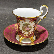 Load image into Gallery viewer, Vintage Limoges Porcelain Footed Demitasse Cup &amp; Saucer Set - Red &amp; Gold
