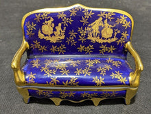 Load image into Gallery viewer, Vintage LIMOGES Porcelain Cobalt &amp; Gold Sofa &amp; Chair Trinket Box Set
