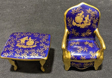 Load image into Gallery viewer, Vintage LIMOGES Porcelain Cobalt &amp; Gold Sofa &amp; Chair Trinket Box Set
