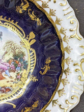 Load image into Gallery viewer, Cobalt Blue, Heavy Gold Detail - Courting Couple Design - Porcelain Serving Bowl
