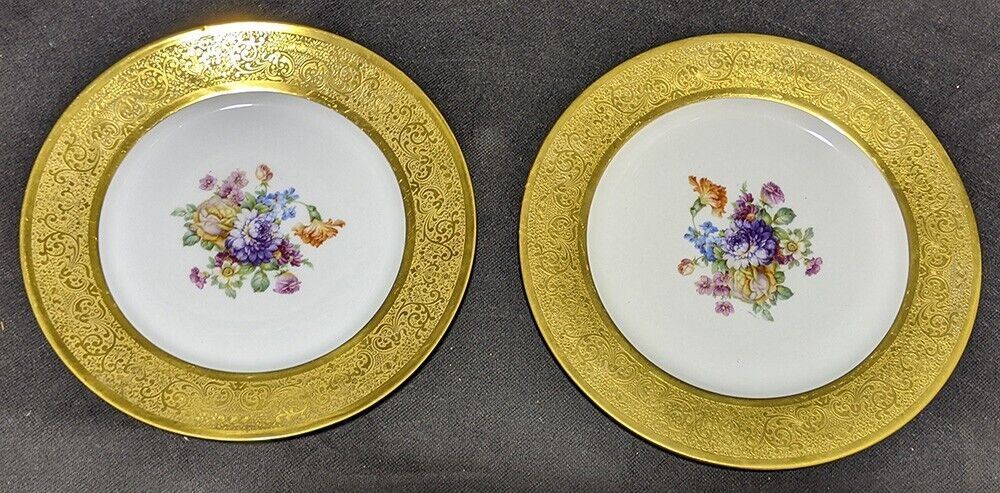 2 Heavy Gold Rimmed Bone China Plates by Limoges - Bouquet Center
