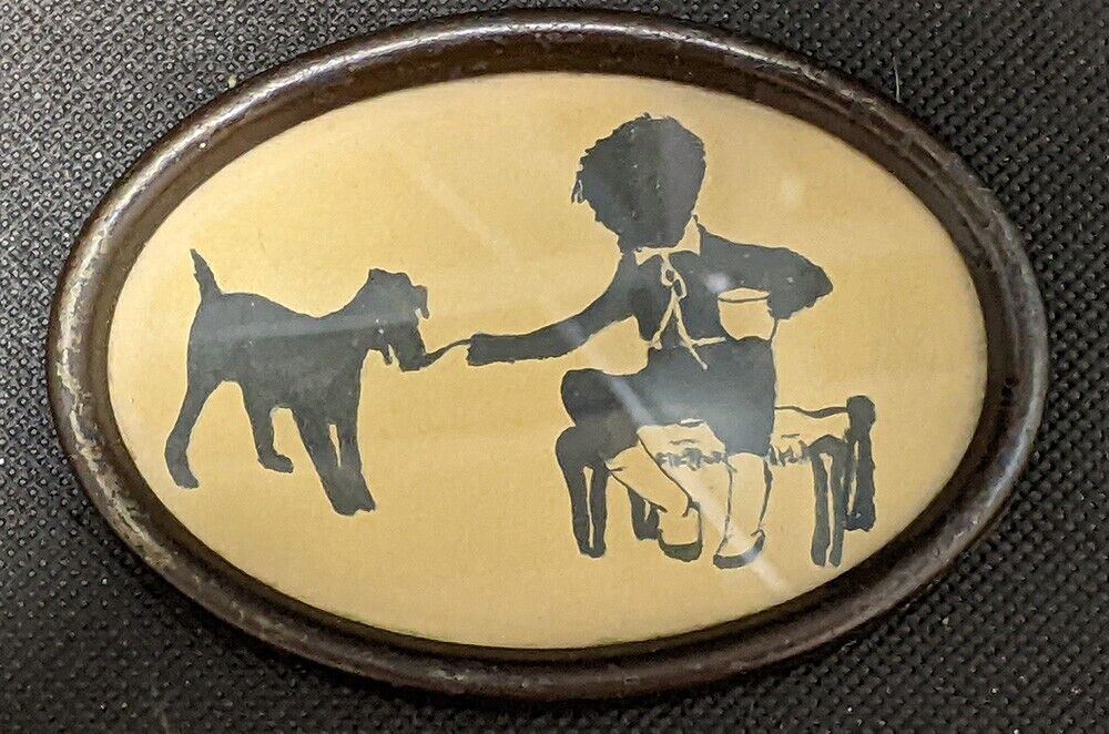 Small Oval Framed Original Artwork Drawing - 1932 - Child & Dog