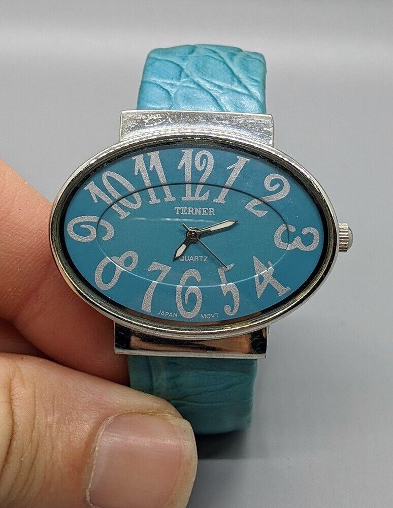BIJOUX TERNER Fashion Bangle Wrist Watch - Oval Dial - Blue Bracelet