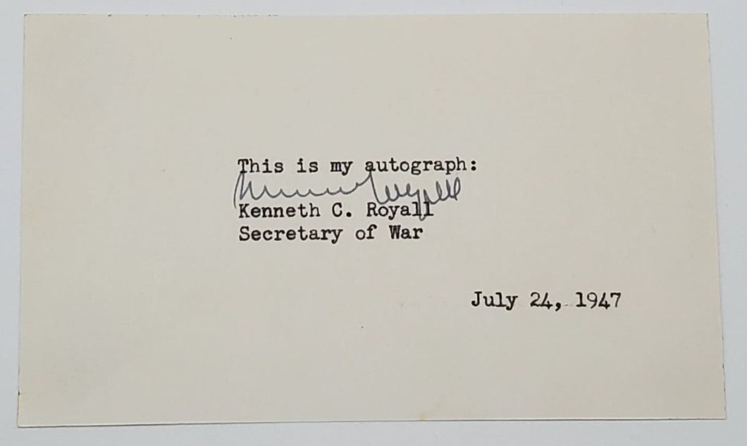 1947 Military Autograph Secretary of War Kenneth C. Royall