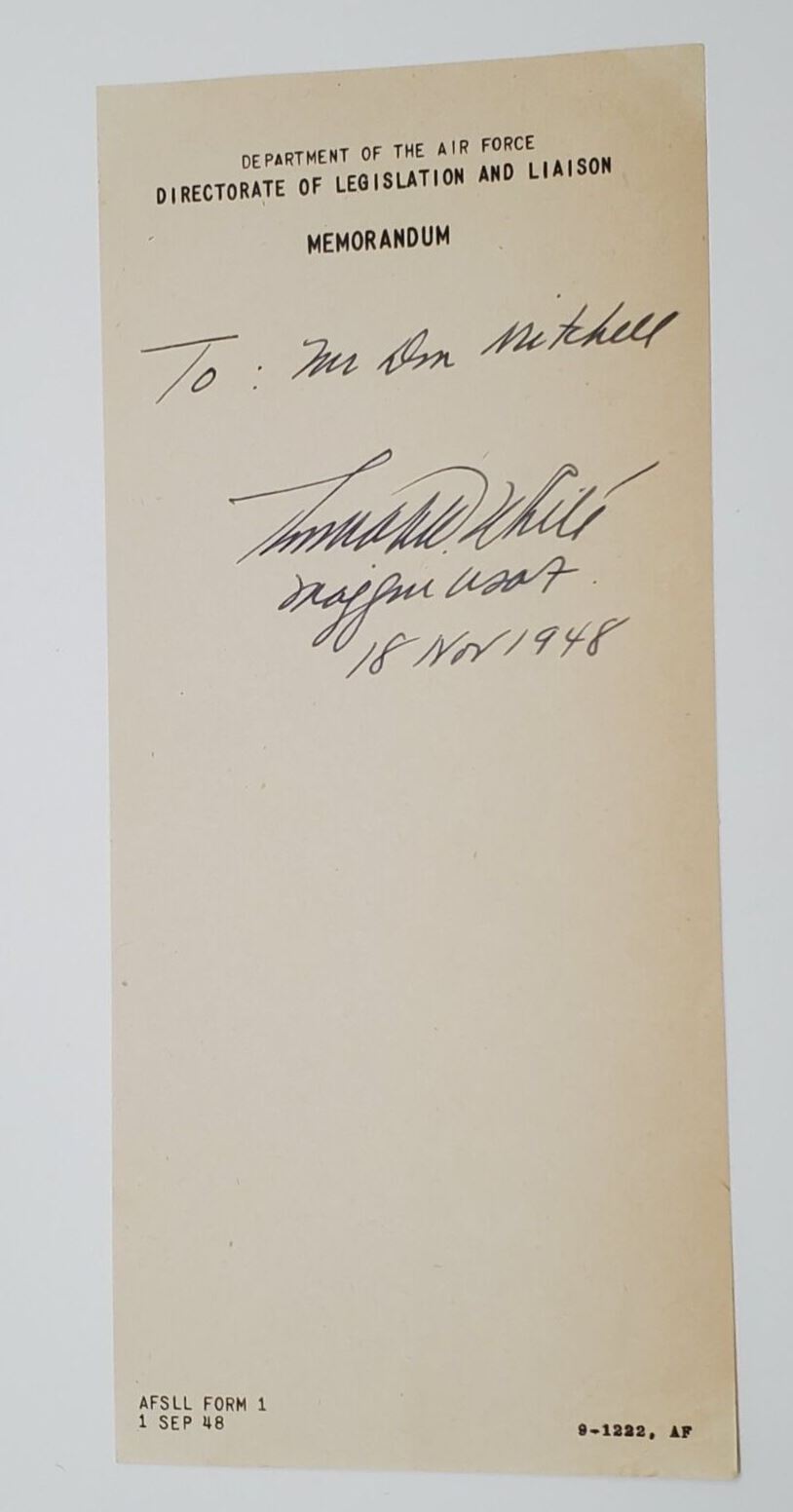 1948 Military Autograph General Thomas D. White Department of the Air Force
