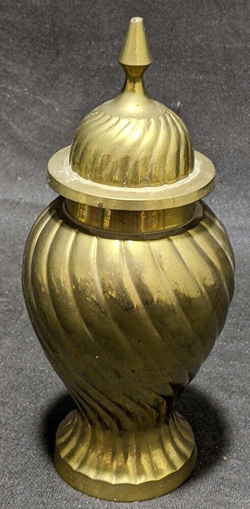 Vintage Brass Swirl Lidded Urn / Jar / Vase - 9 1/4