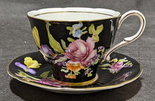 Load image into Gallery viewer, Vintage PARAGON Bone China Tea Cup &amp; Saucer Set - Black &amp; Floral Detail
