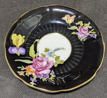 Load image into Gallery viewer, Vintage PARAGON Bone China Tea Cup &amp; Saucer Set - Black &amp; Floral Detail

