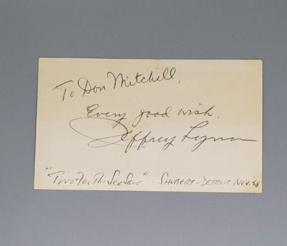 1958 Autographed Note by American Actor Jeffrey Lynn
