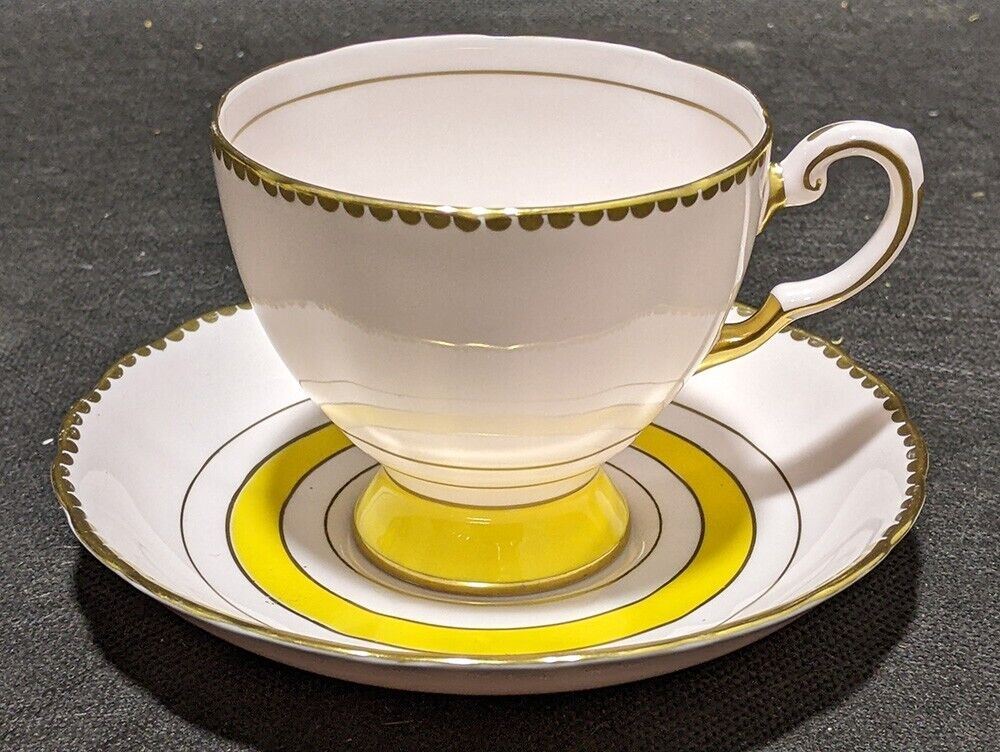 Vintage Tuscan Bone China Tea Cup & Saucer - Pink with Yellow Detail