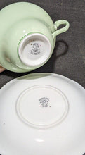 Load image into Gallery viewer, Foley Bone China Tea Cup &amp; Saucer -- Soft Green With Floral Bouquets
