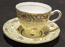 Load image into Gallery viewer, Colclough Bone China Tea Cup &amp; Saucer -- Heavy Gold Detail With Flowers
