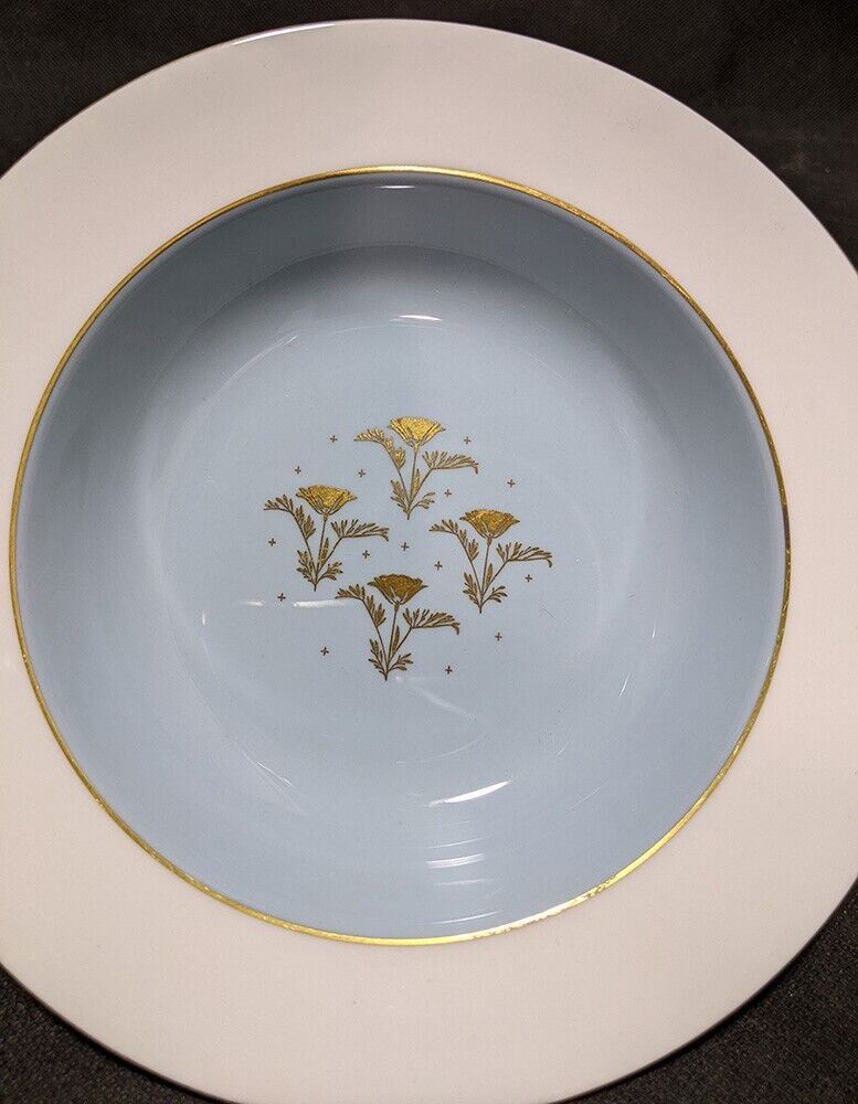 Minton Bone China Aurora Turquoise Gold Rimmed Soup Bowl H-5134