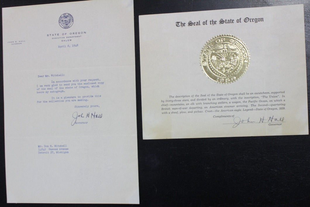 John H. Hall Autographs (Governor of Oregon, 1947-1949)