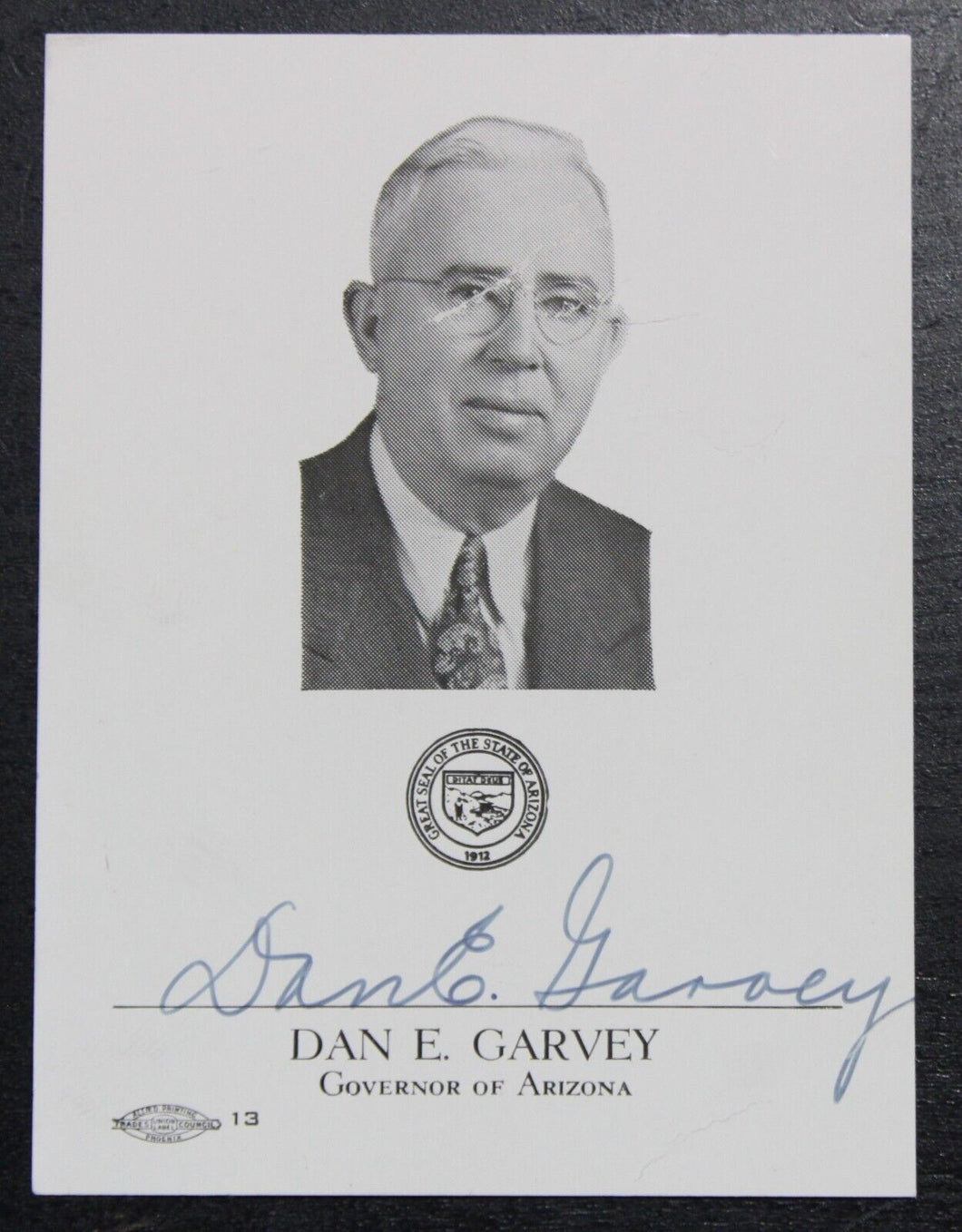 Dan E. Garvey Autograph (Governor of Arizona, 1948-1951)