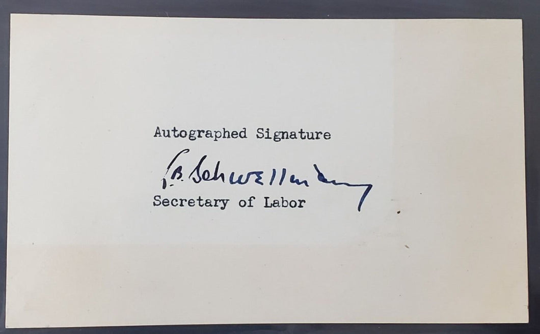 Autograph Secretary of Labor Lewis B. Schweellenbach Signed