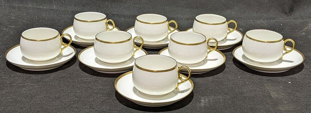 Service for 8 - Limoges Round Cups & Saucer - Gold Trim