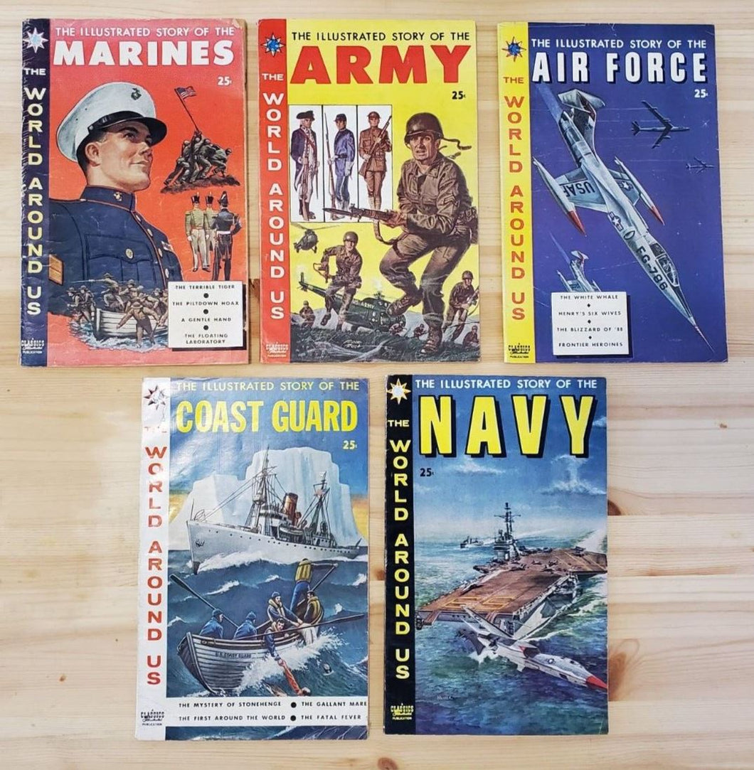 1959 Set Illustrated Story of Army,Navy,Marines,Air Force,Coast Guard 6+  to VG+