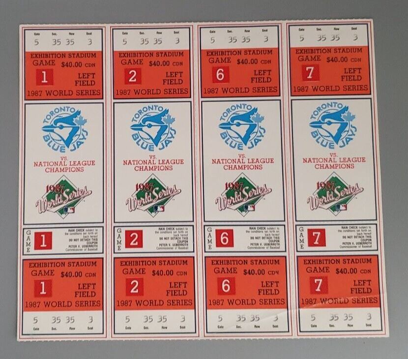 1987 Toronto Blue Jays Phantom World Series Full Ticket Set
