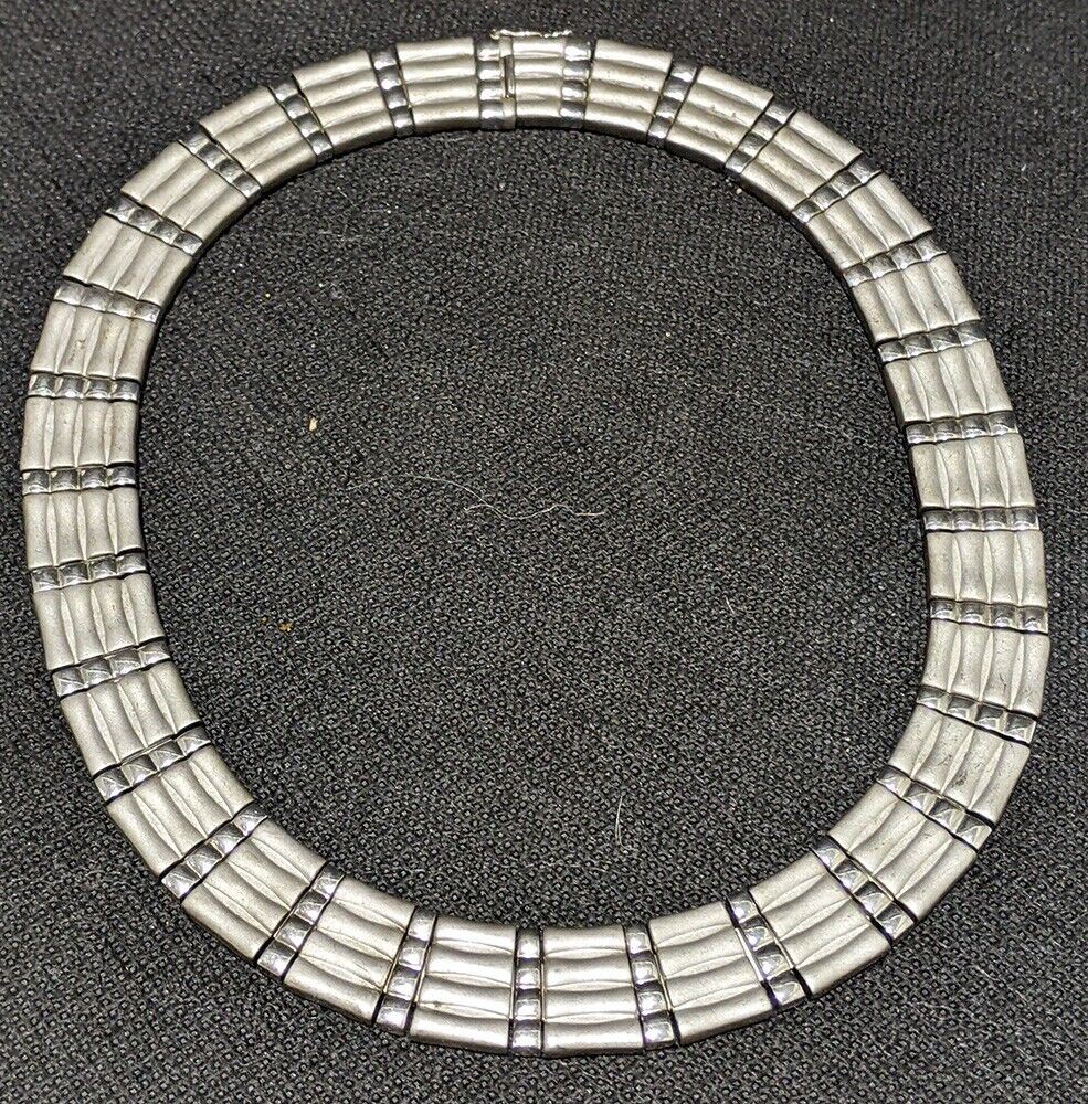 Heavy Matte & Polished Sterling Silver Pin Link Wide Collar Necklace