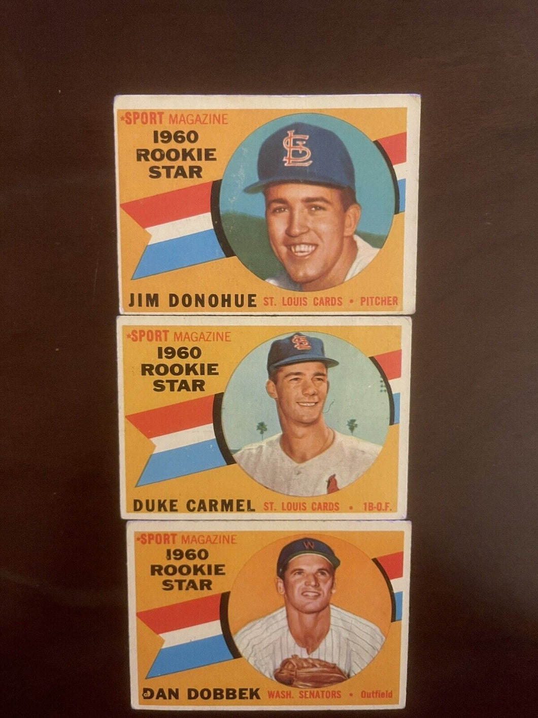 1960 Topps baseball cards Donohue , Carmel , Dobbek Lot of 3