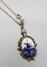 Load image into Gallery viewer, Dutch Delft Blue &amp; White Porcelain Pendant w/ Sterling Silver Chain
