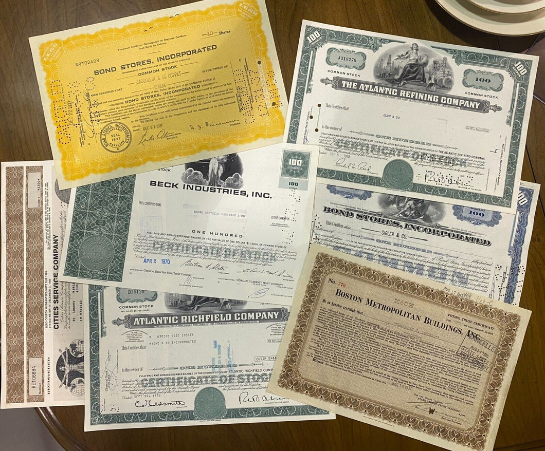 7 Rare Stock Share Certificates of Different Companies Lot #4