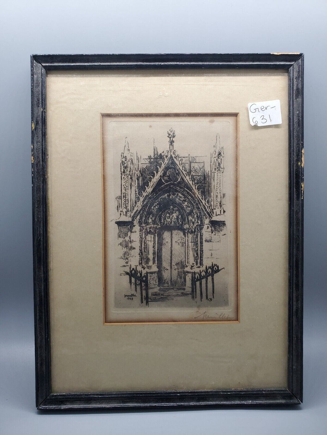 1928 Pencil Signed Etching/Print - Gremillet - Cathedral Entrance