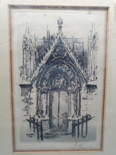 Load image into Gallery viewer, 1928 Pencil Signed Etching/Print - Gremillet - Cathedral Entrance
