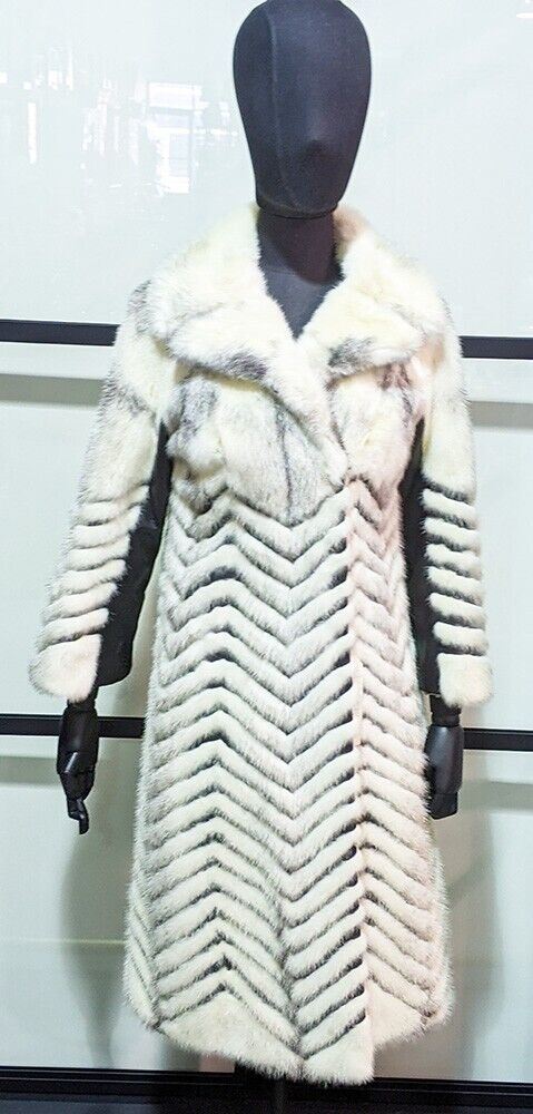 White & Grey Blend Fur Jacket With Leather Accent - 3/4 Length