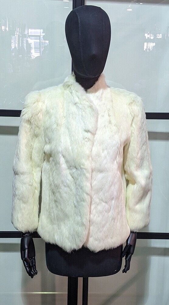 Vintage Dyed White Rabbit Fur Women's Waist Length Jacket - Fur From France