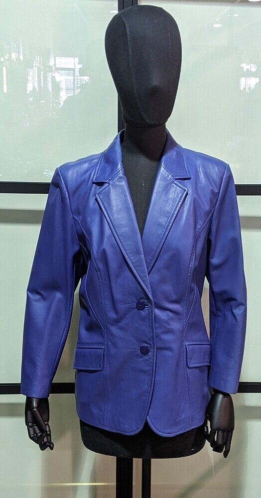 Vintage Bright Blue Leather Women's Jacket by Danier - Sz. Lg - Made in Canada