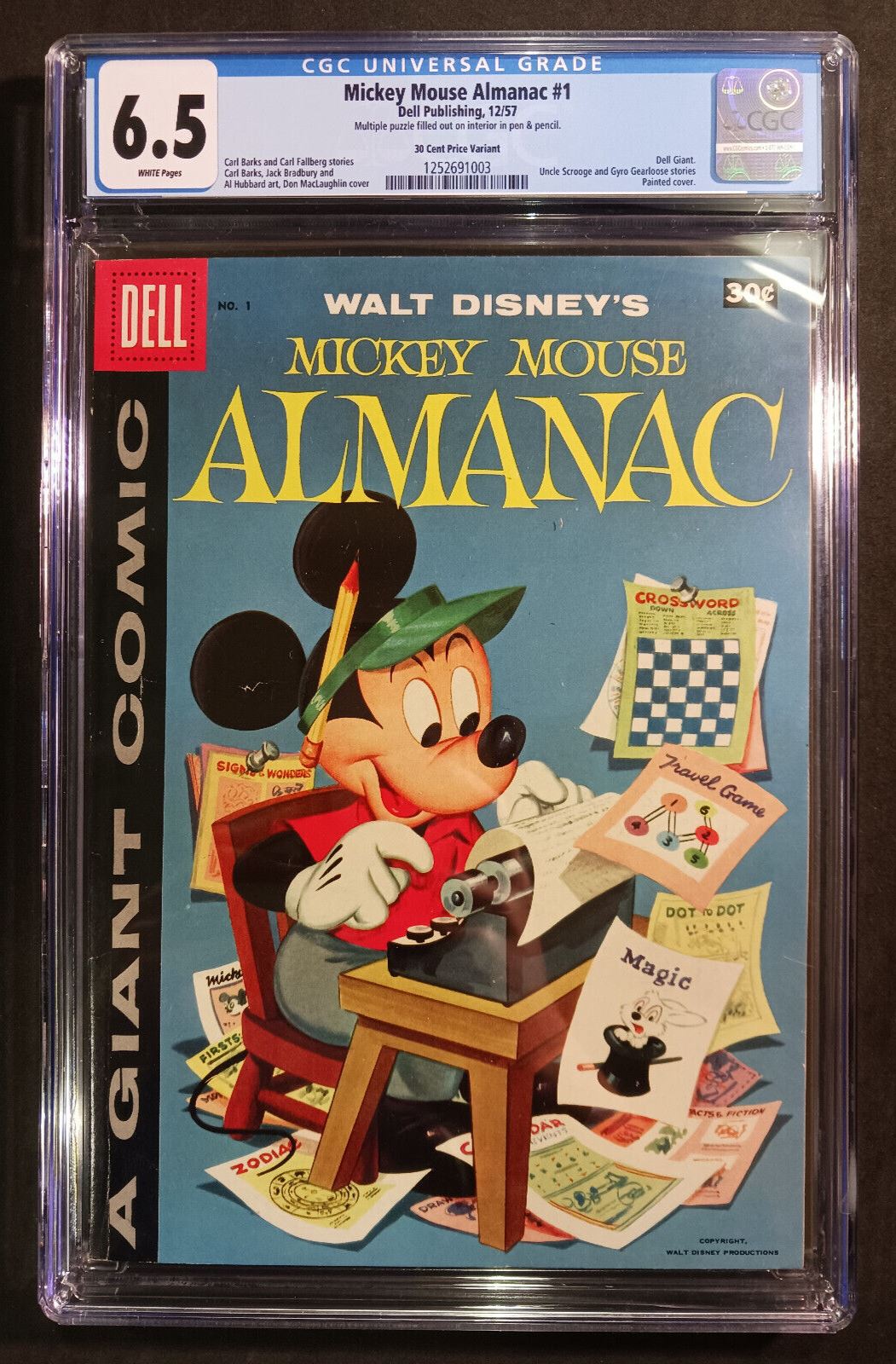 Mickey Mouse Almanac #1 Dell 1957 30cent Variant CGC 6.5 1252691003